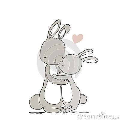 Sweet hares - mom and kid Vector Illustration