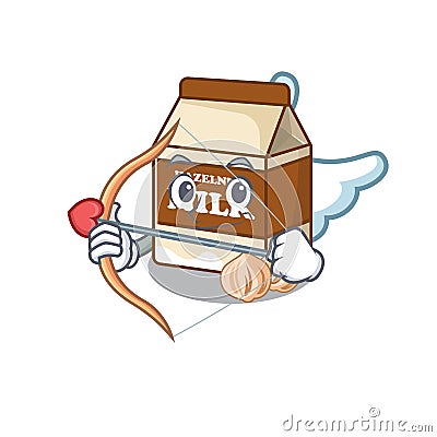 Sweet hazelnut milk Cupid cartoon design with arrow and wings Vector Illustration