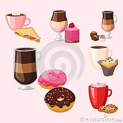 Sweet hazelnut muffins delicious cake coffee cup morning bakery Vector Illustration