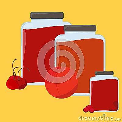 Sweet and healthy homemade strawberry jam paper label set Vector Illustration