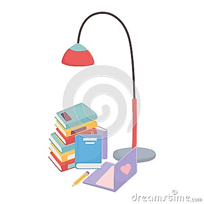 Sweet home laptop pencil stack of books floor lamp Vector Illustration