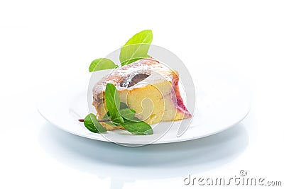 Sweet homemade casserole with fruits inside in a plate Stock Photo