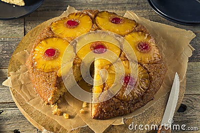 Sweet Homemade Pineapple Upside Down Cake Stock Photo