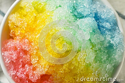 Sweet Homemade Shaved Rainbow Hawaiian Ice Stock Photo