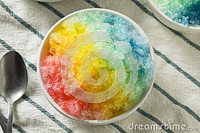 Sweet Homemade Shaved Rainbow Hawaiian Ice Stock Photo