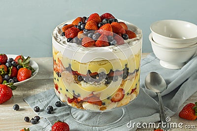 Sweet Homemade Strawberry Trifle Dessert Stock Photo