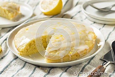 Sweet Homemade Yellow Lemon Lemoncello Cake Stock Photo