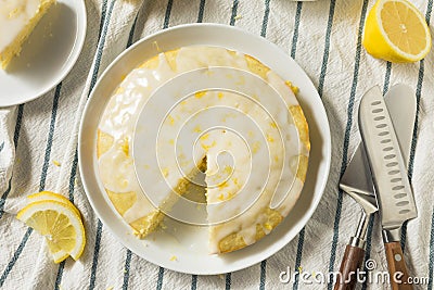 Sweet Homemade Yellow Lemon Lemoncello Cake Stock Photo