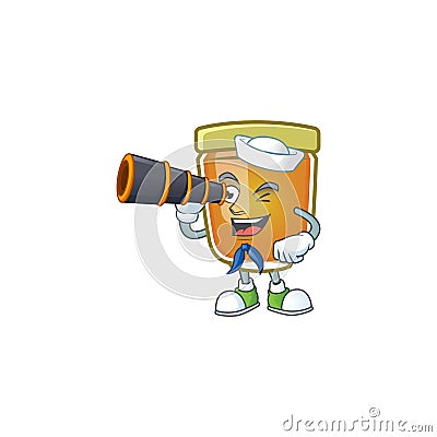 Sweet honey in the character mascot sailor holding binocular Vector Illustration