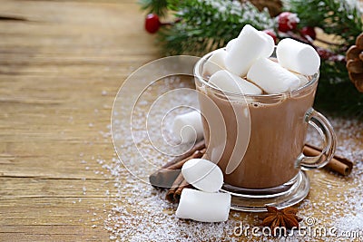 Sweet hot cocoa with marshmallows, Christmas drink Stock Photo