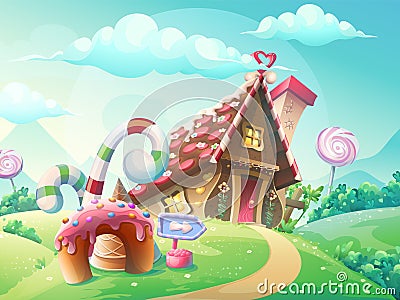 Sweet house of cookies and candy Vector Illustration