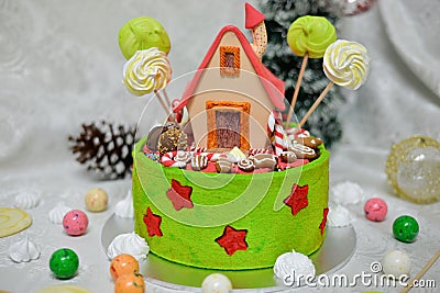 The sweet house of the fairy tale Hansel and Gretel cake Stock Photo