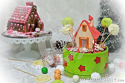 The sweet house of the fairy tale Hansel and Gretel cake Stock Photo