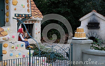 The sweet house of the fairy tale Hansel and Gretel in Theme Park Efteling. Spring. Editorial Stock Photo