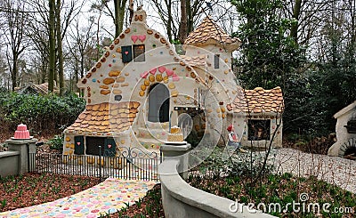 The sweet house of the fairy tale Hansel and Gretel in Theme Park Efteling. Spring Editorial Stock Photo
