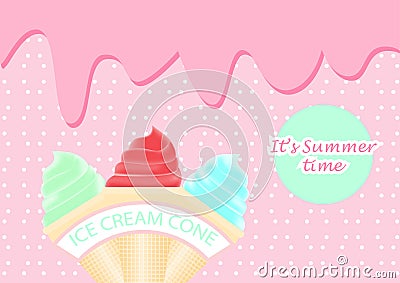 Sweet ice cream cone on background Vector Illustration