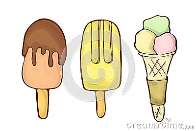 Sweet ice cream dessert vector icon cartoon handdrawnn illustration. Vector Illustration