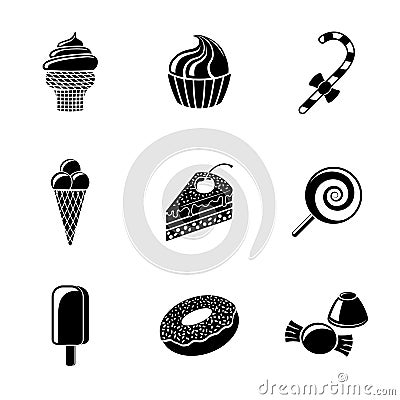 Sweet icons set with - cupcake, donut, cake, ice Vector Illustration