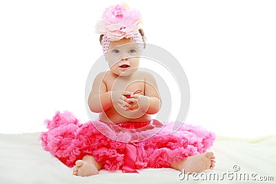 Sweet infant wearing a pink tutu Stock Photo