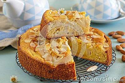 Sweet Italian almond cake with pears for dessert Stock Photo