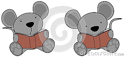 Sweet kawaii baby mouse cartoon reading set collection Vector Illustration