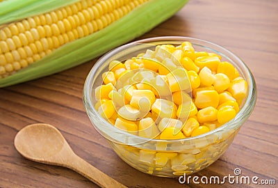 Sweet kernel corn in glass bowl Stock Photo