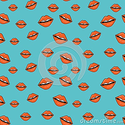 Sweet kiss seamless pattern. Lips of woman with red lipstick. Vector Illustration