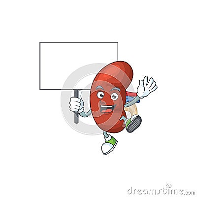 Sweet leaf human kidney cartoon character rise up a board Vector Illustration