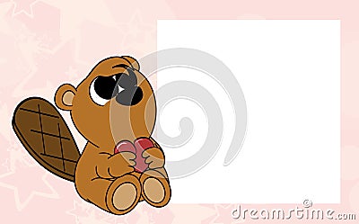 Sweet little baby beaver valentine picture frame background Vector Illustration