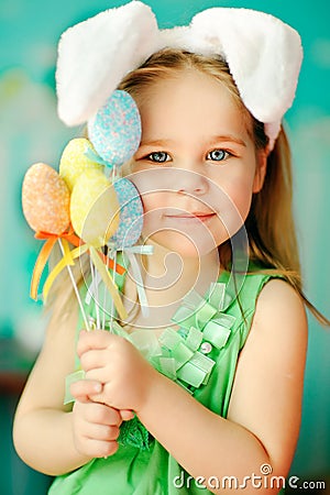 Sweet little girl dressed in Easter bunny ears Stock Photo