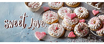 Sweet Love A Creative Flat Lay Of Love-Themed Cookies Stock Photo