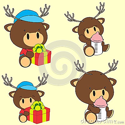 Sweet lovely baby deer cartoon diaper set in vector format Vector Illustration