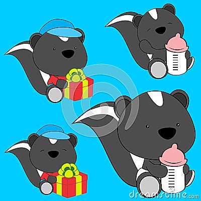 Sweet lovely baby skunk cartoon diaper set in vector format Vector Illustration