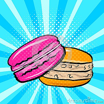 Sweet macaroons in pop art Vector Illustration