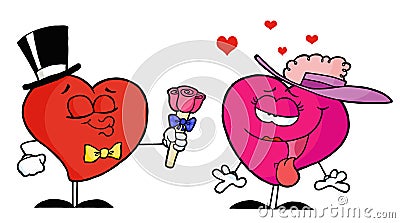 Sweet male heart giving flowers to Vector Illustration