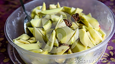 Sweet mango pickle mixed with sour plum and chillies slices Stock Photo