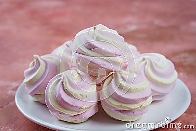 Sweet marshmallows. Delicious zephyr with vanilla Stock Photo