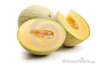 Sweet melon and sliced Sweet melon isolated on white background. Generative Ai Stock Photo