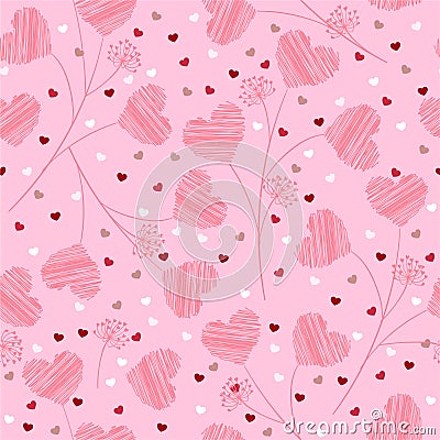 Sweet mood and tone of Vector seamless pattern, hand doodle sketch hearts with small mini heart. Can be used for wallpaper, Vector Illustration