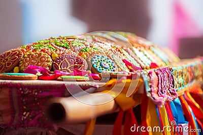 Sweet mountain-a traditional cake-sweet treat of Indian culture, as well as Krishnas, timed to the Vedic festival Govardhana Puja Stock Photo