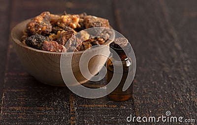 Sweet Myrrh Opoponax on a Wood table Stock Photo