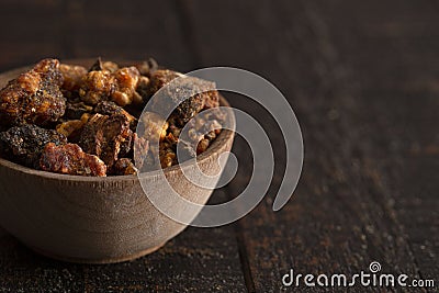 Sweet Myrrh Opoponax on a Wood table Stock Photo