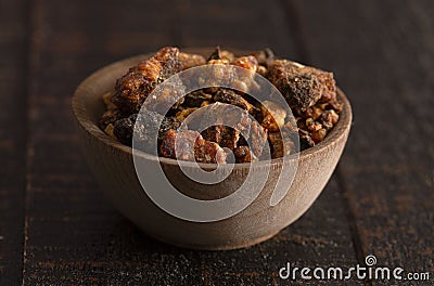 Sweet Myrrh Opoponax on a Wood table Stock Photo