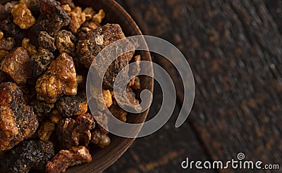 Sweet Myrrh Opoponax on a Wood table Stock Photo