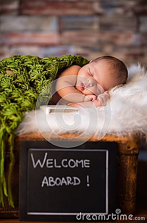 Sweet newborn baby sleeping on softy blanket Stock Photo