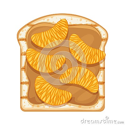 Sweet open sandwich with peanut butter and tangerine slices. Vector Illustration