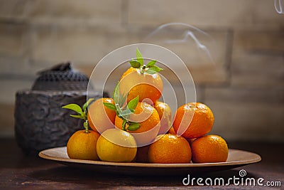 Sweet Orange, Chinese Spring Festival, thanks to the tribute, Fu Chi big luck, Stock Photo