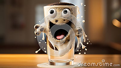 Sweet Oreo Cookie Delight: Mixing with Milk that smiles Stock Photo