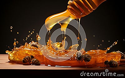Sweet Overflow Captivating Sight of Honey Rising. Generative AI Stock Photo