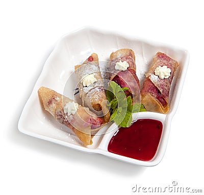 Sweet pancakes with a cherry Stock Photo